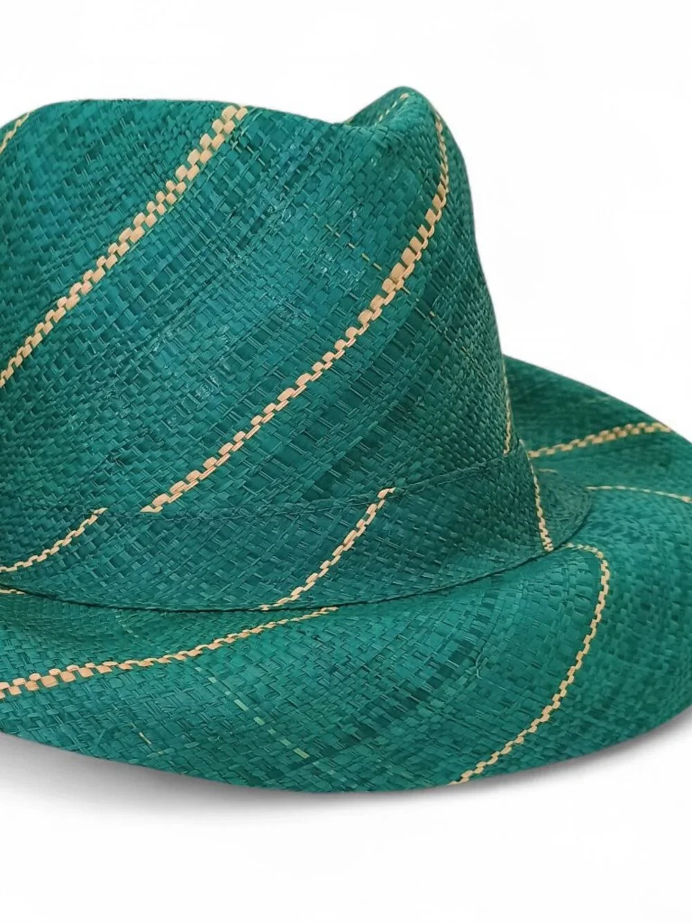Lightweight raffia fedora hat made in Madagascar, green